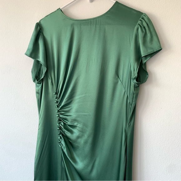 Reformation Tatianna Silk Button Slit Midi Short Sleeve Dress Bottle Green - Picture 7 of 10